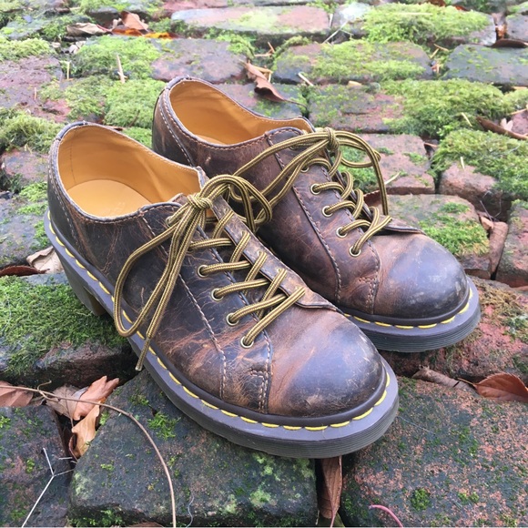 Dr. Martens Brown Platform Shoes with Yellow Laces - Picture 3 of 11